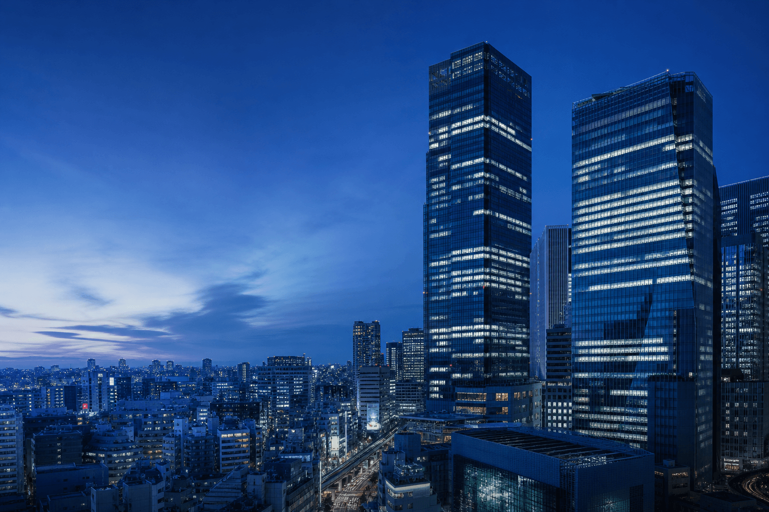 Tokyo financial district skyline